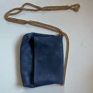 Mini Blue Handbag With Gold Chain